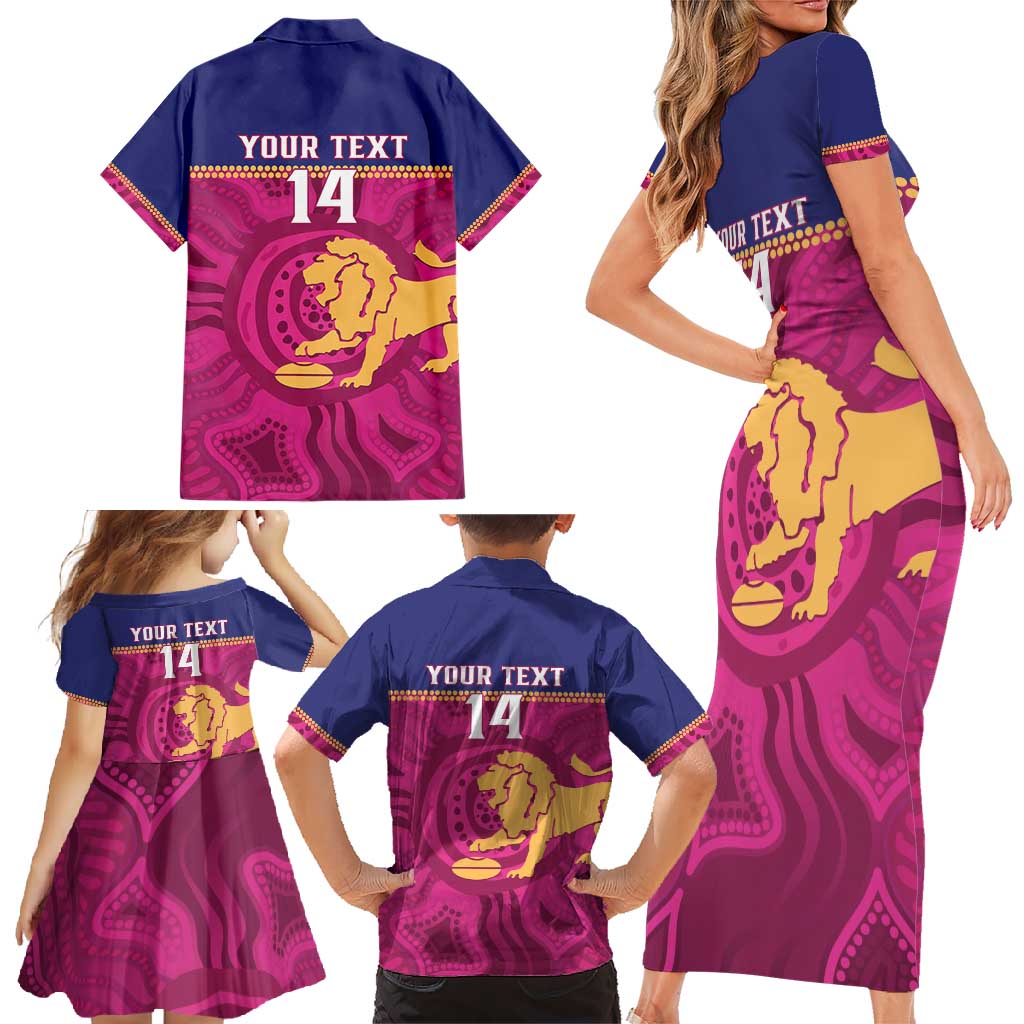 AFL Lions Football Custom Family Matching Short Sleeve Bodycon Dress and Hawaiian Shirt Brisbane Fight For Victory Indigenous Art - Aussie Hoodie