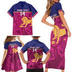 AFL Lions Football Custom Family Matching Short Sleeve Bodycon Dress and Hawaiian Shirt Brisbane Fight For Victory Indigenous Art - Aussie Hoodie