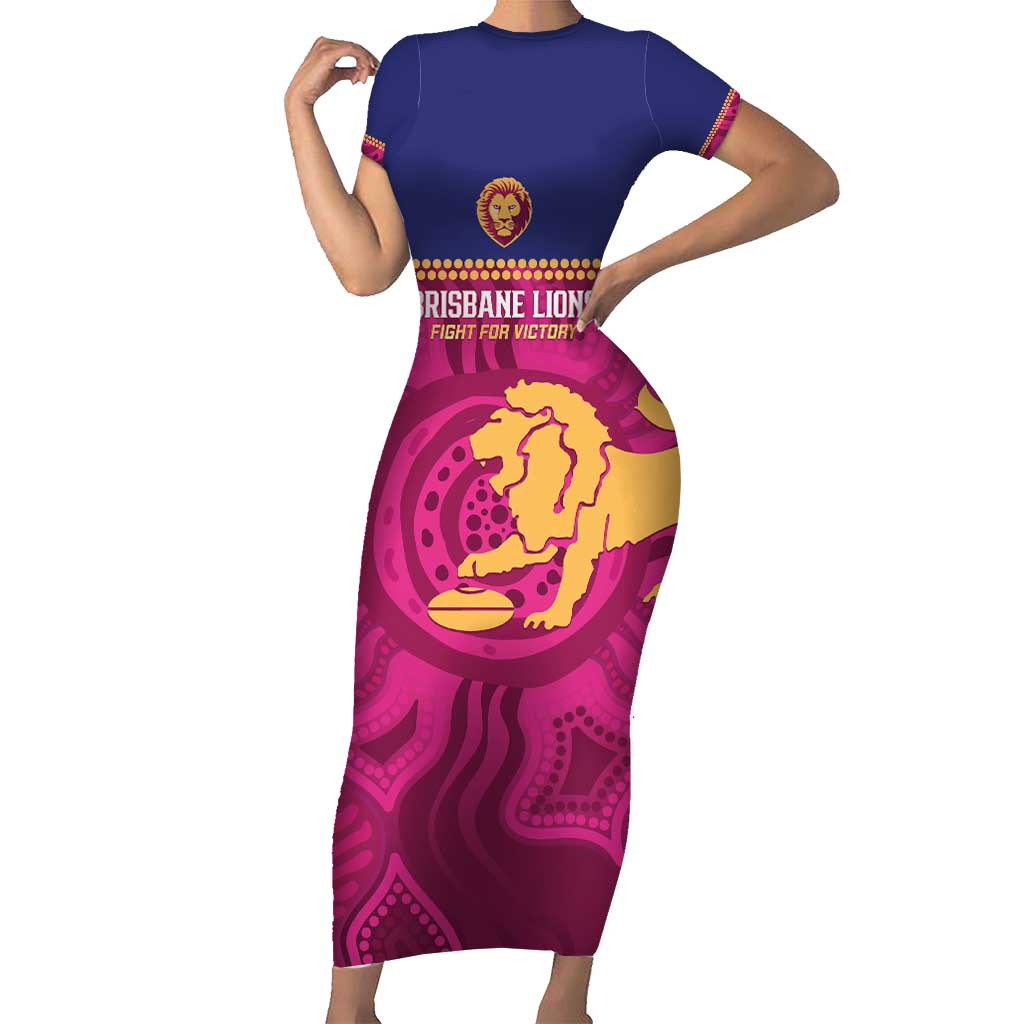 AFL Lions Football Custom Family Matching Short Sleeve Bodycon Dress and Hawaiian Shirt Brisbane Fight For Victory Indigenous Art - Aussie Hoodie