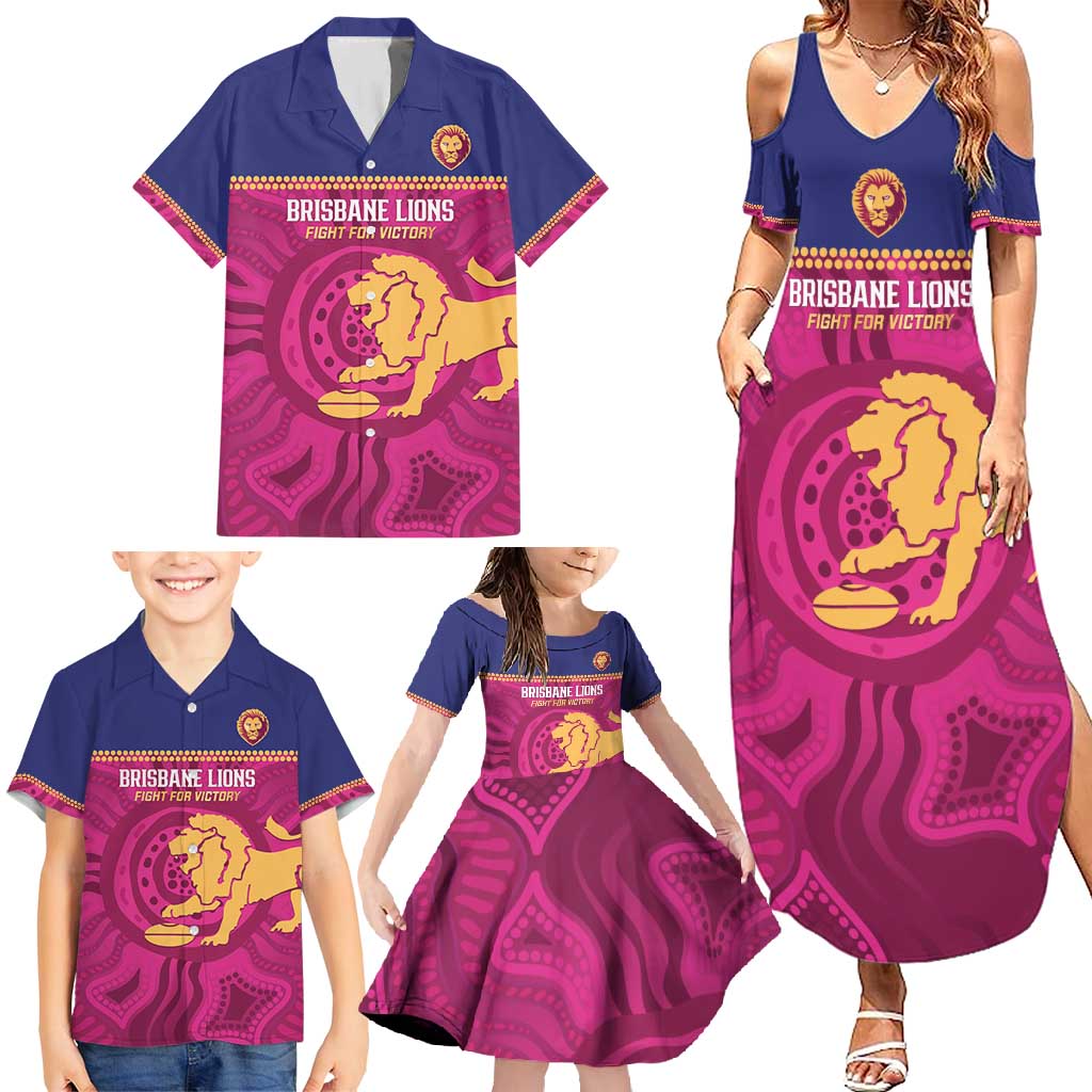 AFL Lions Football Custom Family Matching Summer Maxi Dress and Hawaiian Shirt Brisbane Fight For Victory Indigenous Art - Aussie Hoodie