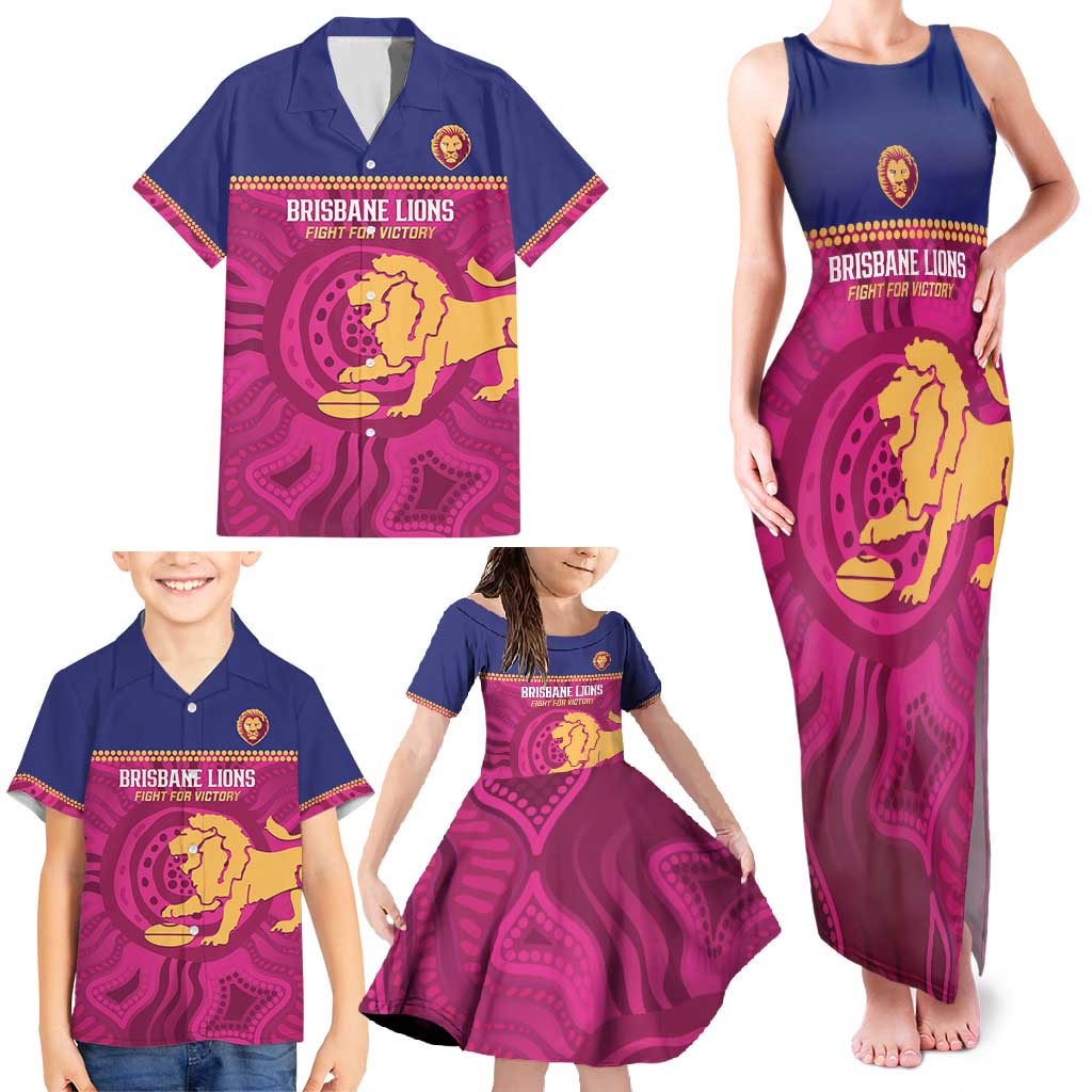 AFL Lions Football Custom Family Matching Tank Maxi Dress and Hawaiian Shirt Brisbane Fight For Victory Indigenous Art - Aussie Hoodie