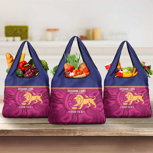 AFL Lions Football Custom Grocery Bag Brisbane Fight For Victory Indigenous Art - Aussie Hoodie