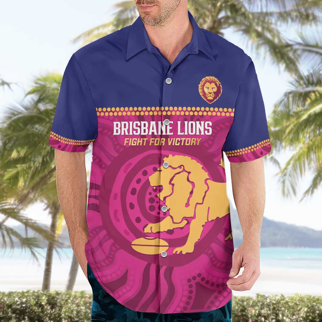 AFL Lions Football Custom Hawaiian Shirt Brisbane Fight For Victory Indigenous Art - Aussie Hoodie