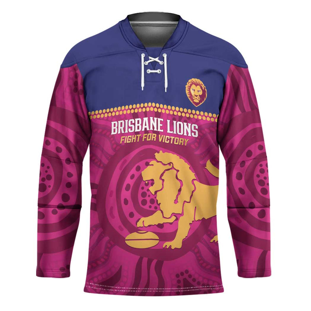 AFL Lions Football Custom Hockey Jersey Brisbane Fight For Victory Indigenous Art - Aussie Hoodie