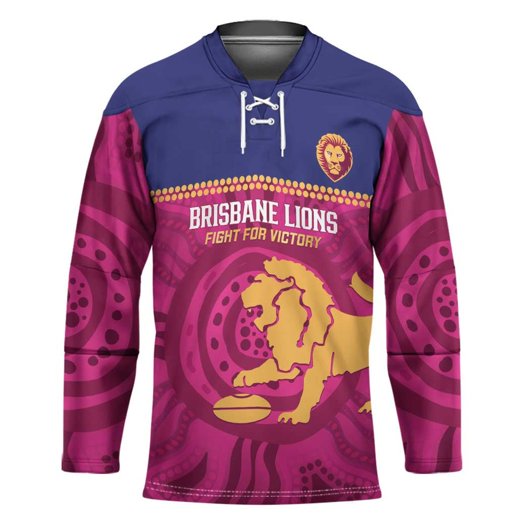 AFL Lions Football Custom Hockey Jersey Brisbane Fight For Victory Indigenous Art - Aussie Hoodie