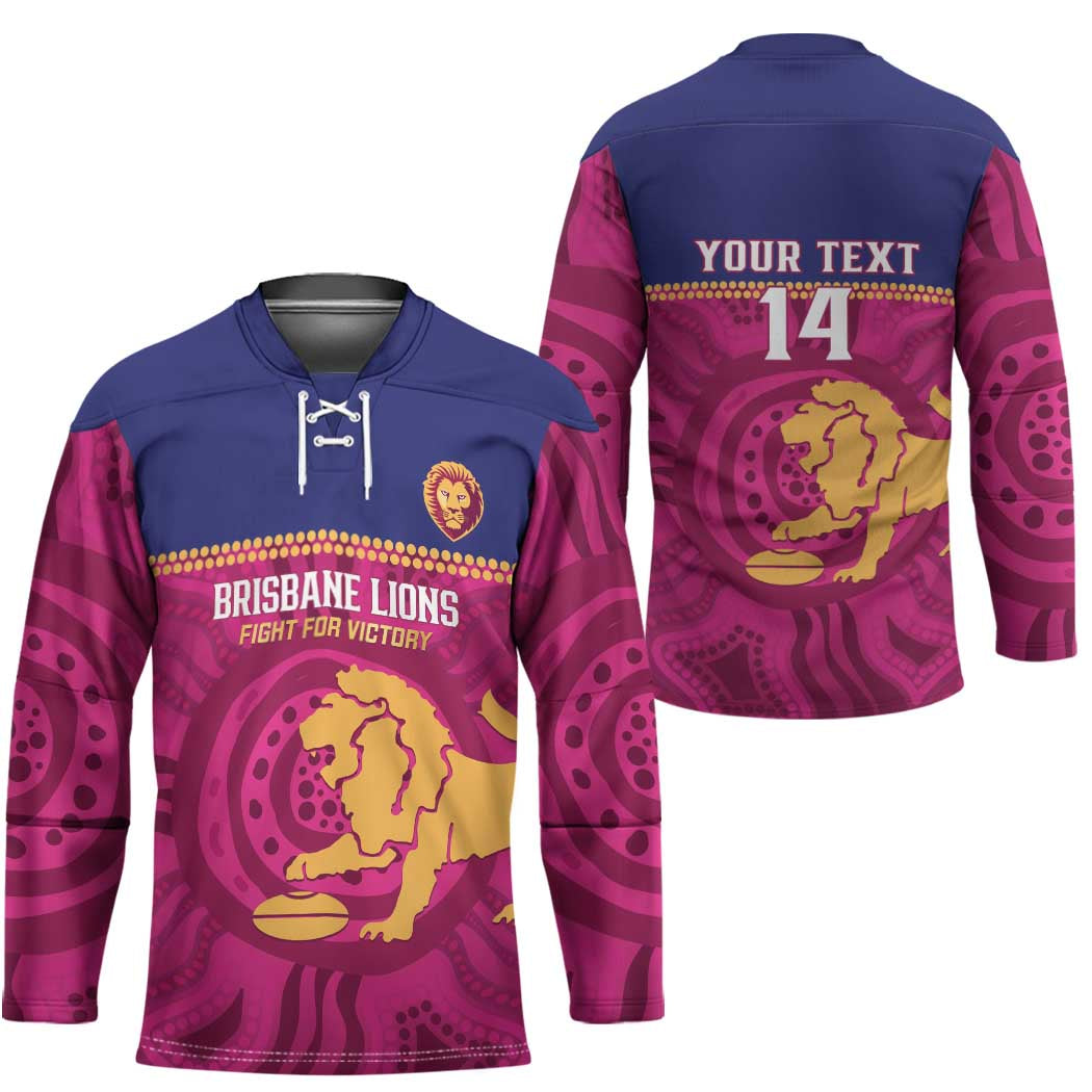 AFL Lions Football Custom Hockey Jersey Brisbane Fight For Victory Indigenous Art - Aussie Hoodie