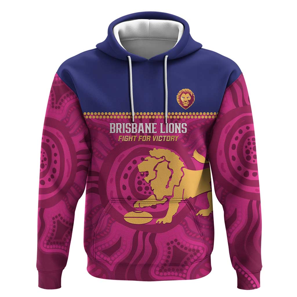 AFL Lions Football Custom Hoodie Brisbane Fight For Victory Indigenous Art - Aussie Hoodie