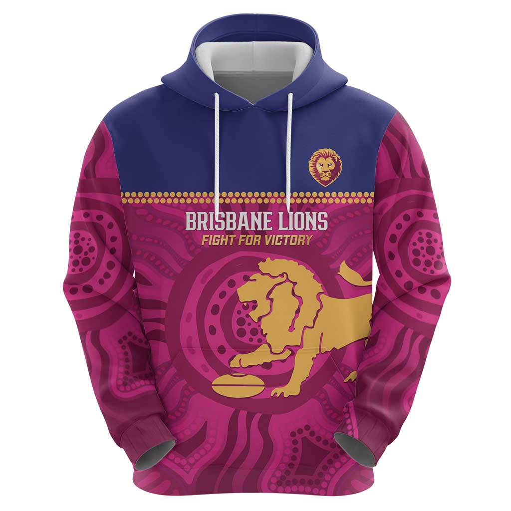 AFL Lions Football Custom Hoodie Brisbane Fight For Victory Indigenous Art - Aussie Hoodie