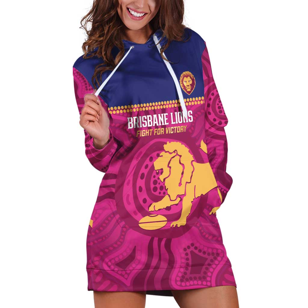 AFL Lions Football Custom Hoodie Dress Brisbane Fight For Victory Indigenous Art - Aussie Hoodie
