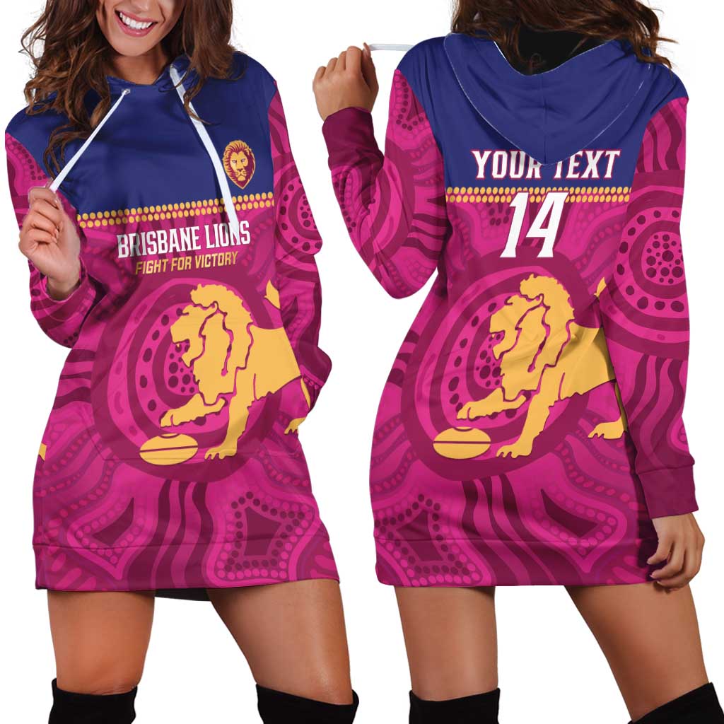 AFL Lions Football Custom Hoodie Dress Brisbane Fight For Victory Indigenous Art - Aussie Hoodie