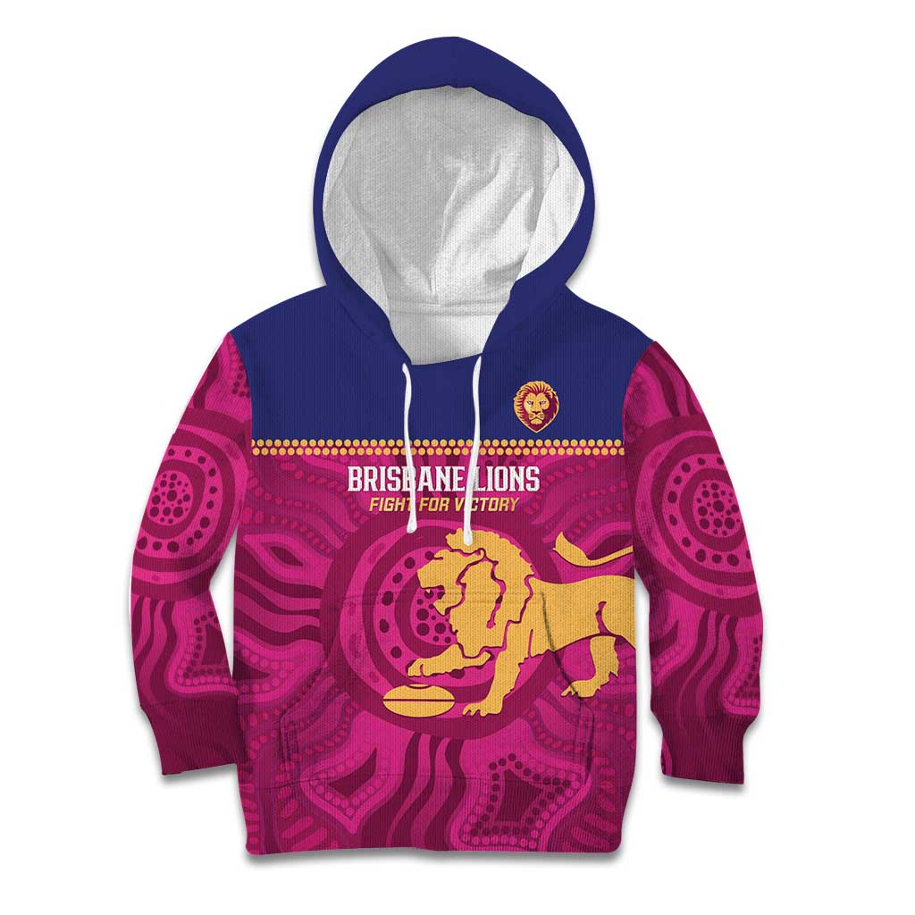 AFL Lions Football Custom Kid Hoodie Brisbane Fight For Victory Indigenous Art - Aussie Hoodie