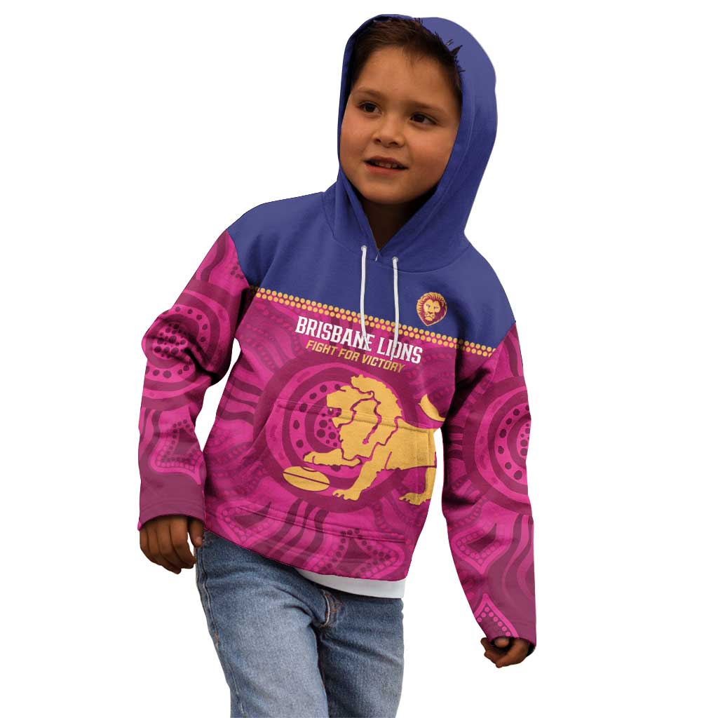 AFL Lions Football Custom Kid Hoodie Brisbane Fight For Victory Indigenous Art - Aussie Hoodie