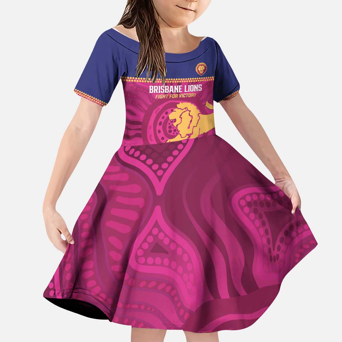 AFL Lions Football Custom Kid Short Sleeve Dress Brisbane Fight For Victory Indigenous Art - Aussie Hoodie