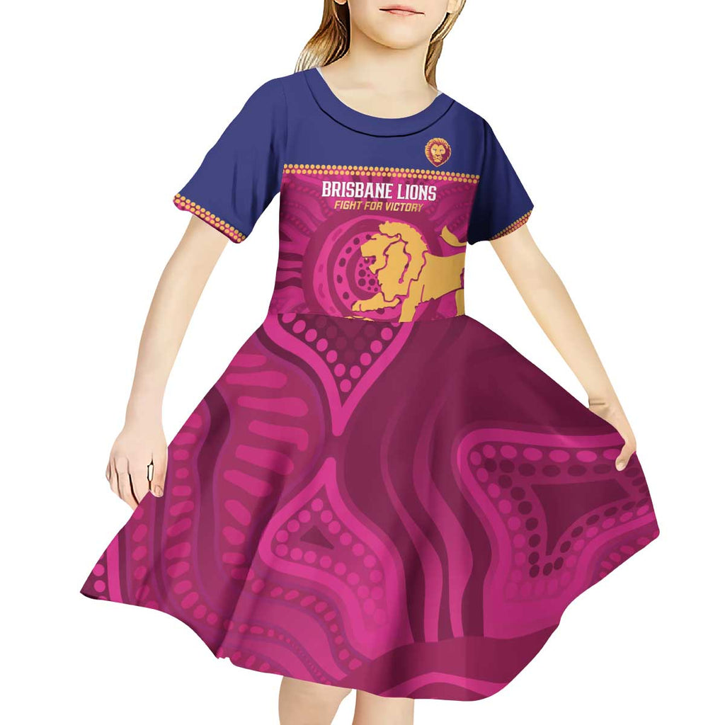 AFL Lions Football Custom Kid Short Sleeve Dress Brisbane Fight For Victory Indigenous Art - Aussie Hoodie