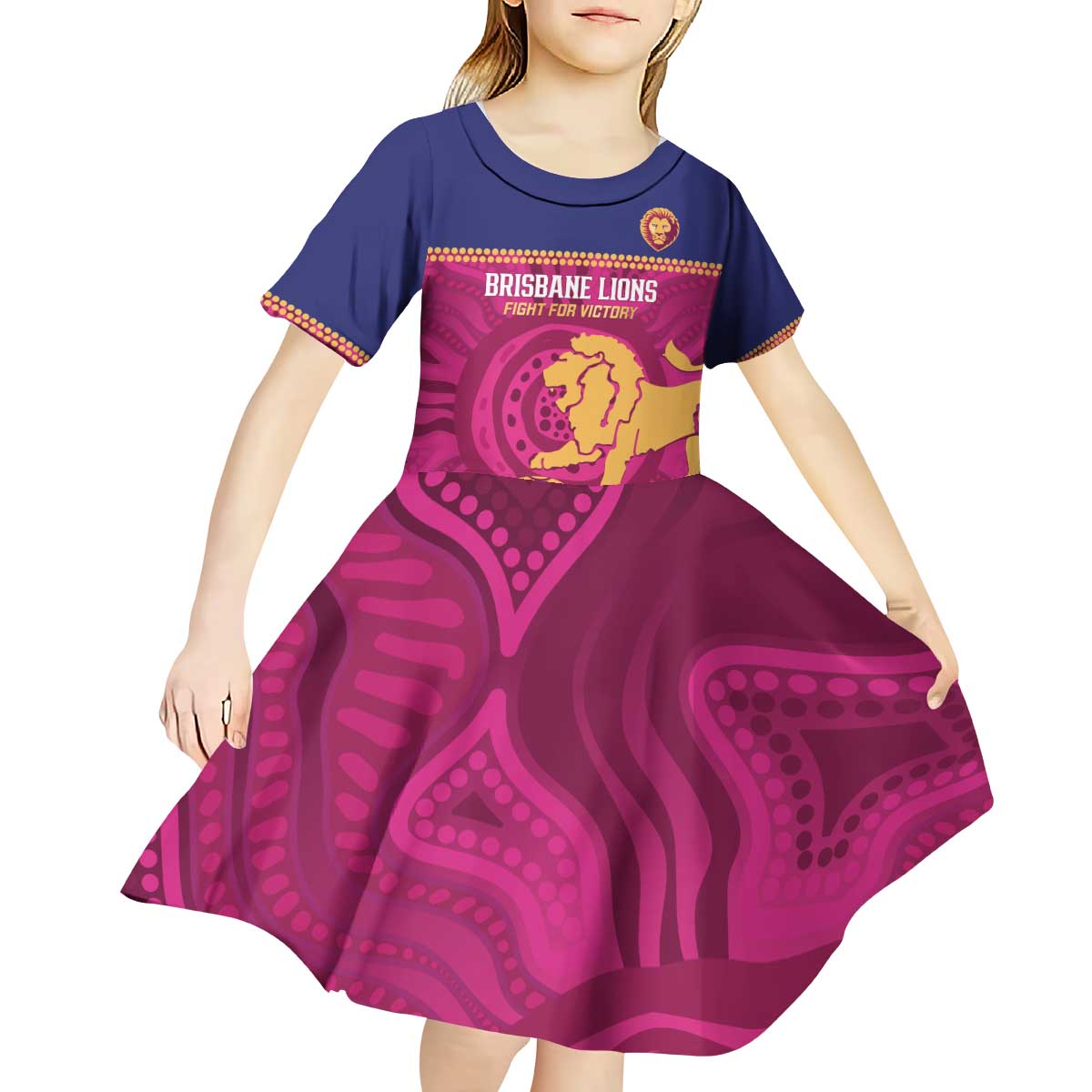 AFL Lions Football Custom Kid Short Sleeve Dress Brisbane Fight For Victory Indigenous Art - Aussie Hoodie
