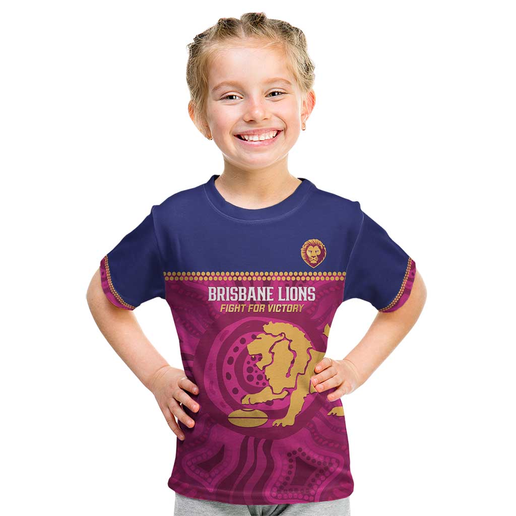AFL Lions Football Custom Kid T Shirt Brisbane Fight For Victory Indigenous Art - Aussie Hoodie