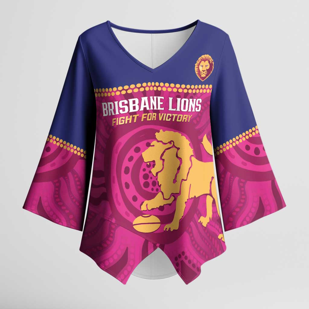 AFL Lions Football Custom Kimono Sleeve Blouse Brisbane Fight For Victory Indigenous Art - Aussie Hoodie