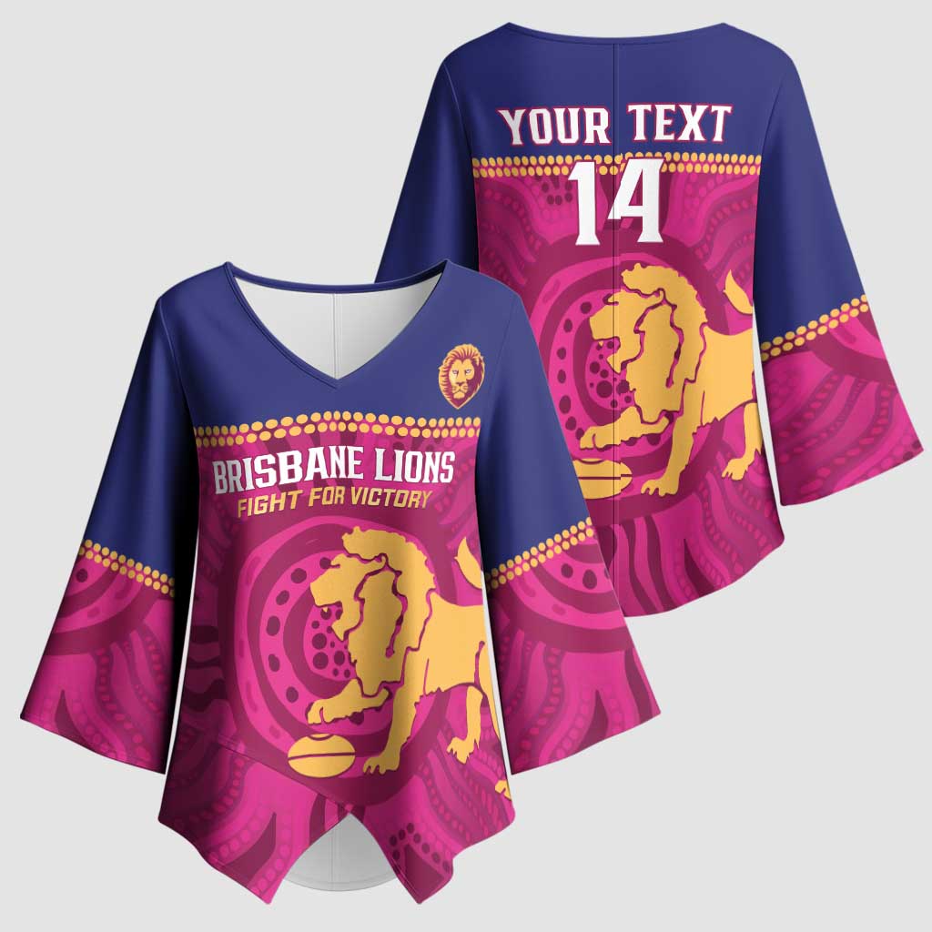 AFL Lions Football Custom Kimono Sleeve Blouse Brisbane Fight For Victory Indigenous Art - Aussie Hoodie