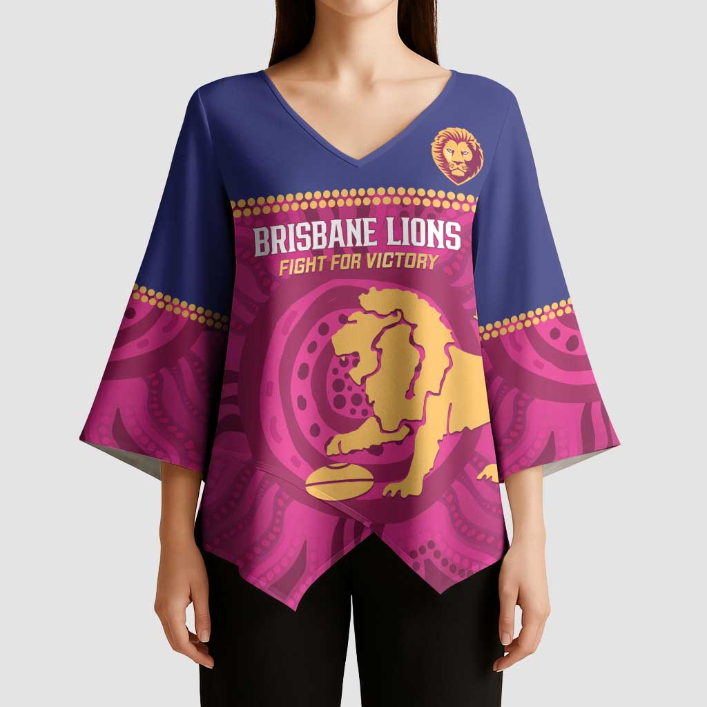 AFL Lions Football Custom Kimono Sleeve Blouse Brisbane Fight For Victory Indigenous Art - Aussie Hoodie