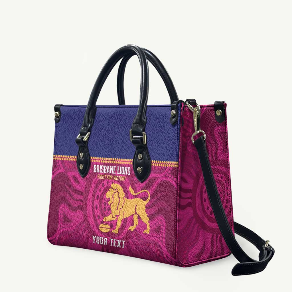 AFL Lions Football Custom Leather Bag Brisbane Fight For Victory Indigenous Art - Aussie Hoodie