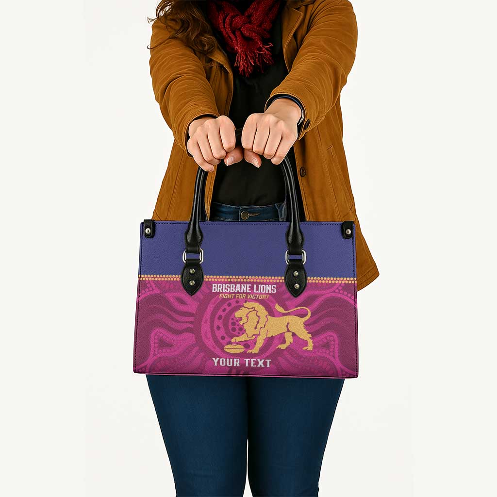 AFL Lions Football Custom Leather Bag Brisbane Fight For Victory Indigenous Art - Aussie Hoodie