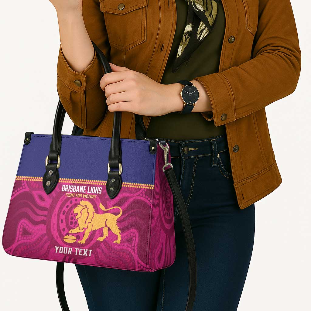 AFL Lions Football Custom Leather Bag Brisbane Fight For Victory Indigenous Art - Aussie Hoodie