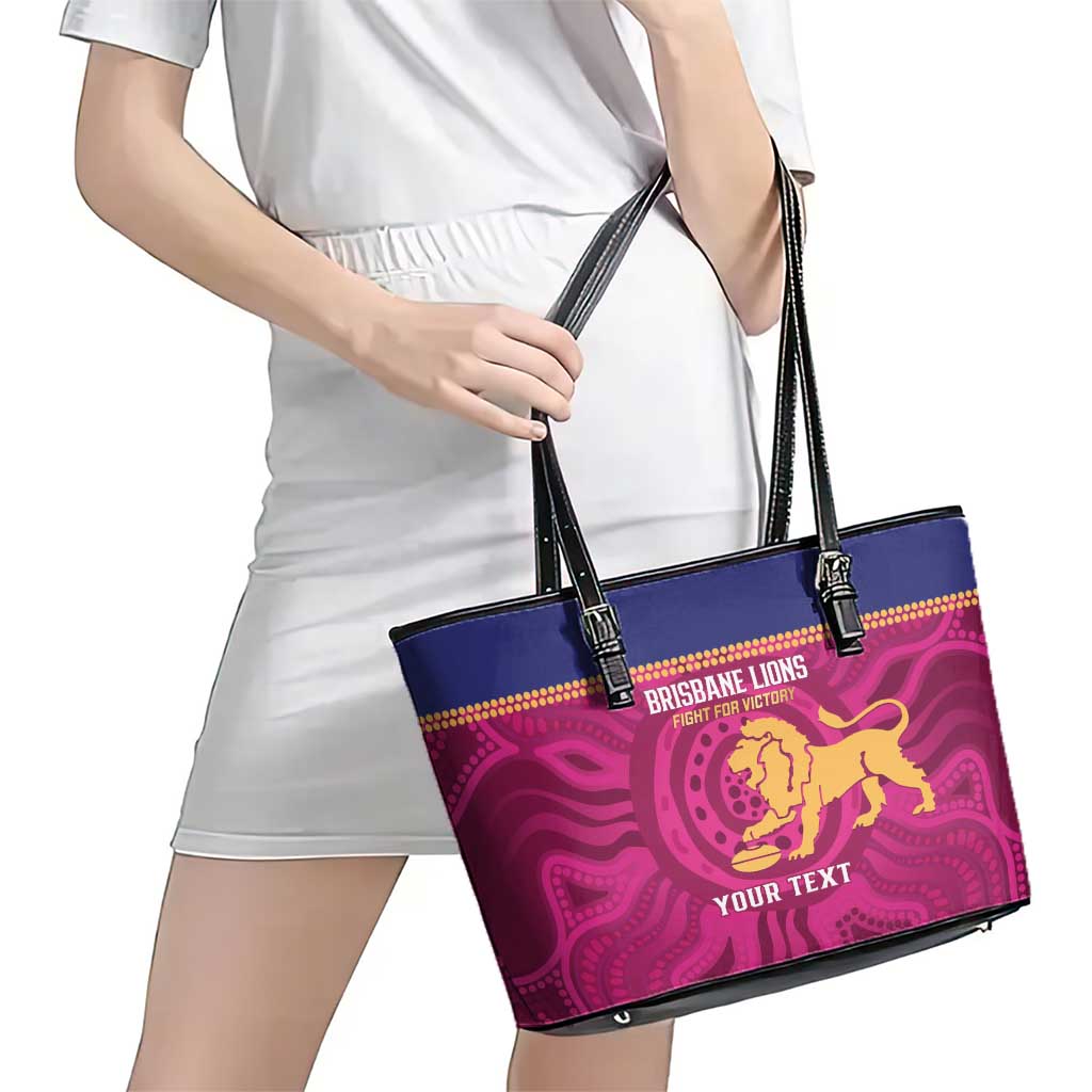AFL Lions Football Custom Leather Tote Bag Brisbane Fight For Victory Indigenous Art - Aussie Hoodie