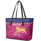 AFL Lions Football Custom Leather Tote Bag Brisbane Fight For Victory Indigenous Art - Aussie Hoodie