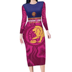 AFL Lions Football Custom Long Sleeve Bodycon Dress Brisbane Fight For Victory Indigenous Art - Aussie Hoodie