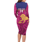 AFL Lions Football Custom Long Sleeve Bodycon Dress Brisbane Fight For Victory Indigenous Art - Aussie Hoodie