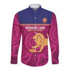 AFL Lions Football Custom Long Sleeve Button Shirt Brisbane Fight For Victory Indigenous Art - Aussie Hoodie