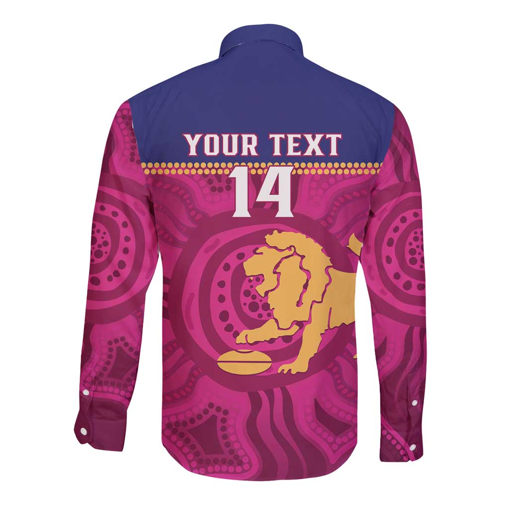 AFL Lions Football Custom Long Sleeve Button Shirt Brisbane Fight For Victory Indigenous Art - Aussie Hoodie