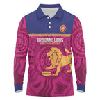 AFL Lions Football Custom Long Sleeve Polo Shirt Brisbane Fight For Victory Indigenous Art - Aussie Hoodie