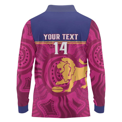 AFL Lions Football Custom Long Sleeve Polo Shirt Brisbane Fight For Victory Indigenous Art - Aussie Hoodie