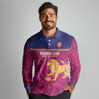 AFL Lions Football Custom Long Sleeve Polo Shirt Brisbane Fight For Victory Indigenous Art - Aussie Hoodie