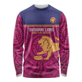 AFL Lions Football Custom Long Sleeve Shirt Brisbane Fight For Victory Indigenous Art - Aussie Hoodie