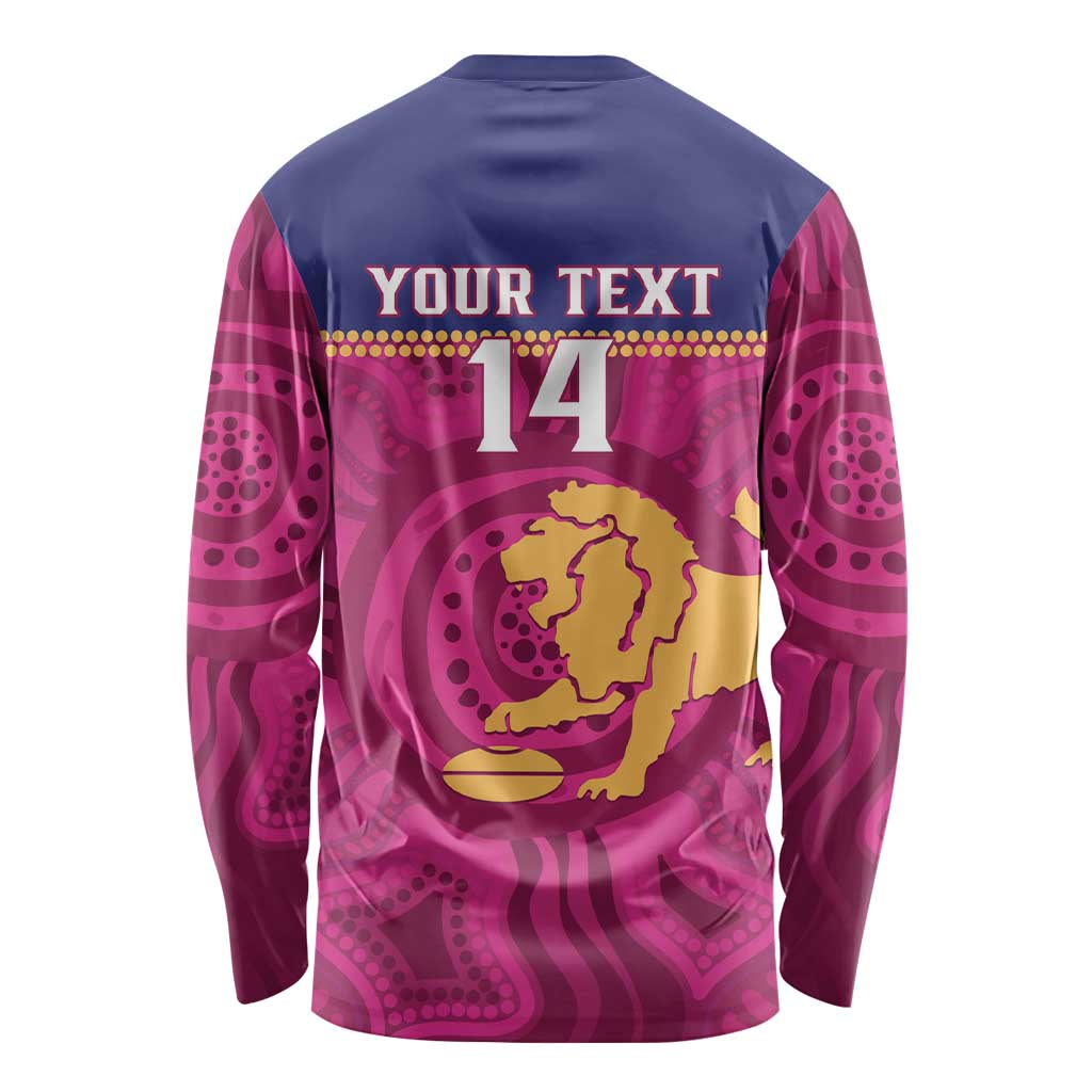 AFL Lions Football Custom Long Sleeve Shirt Brisbane Fight For Victory Indigenous Art - Aussie Hoodie