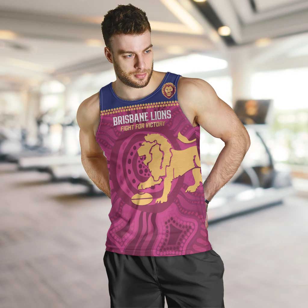 AFL Lions Football Custom Men Tank Top Brisbane Fight For Victory Indigenous Art - Aussie Hoodie