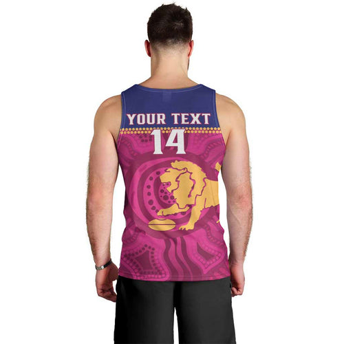 AFL Lions Football Custom Men Tank Top Brisbane Fight For Victory Indigenous Art - Aussie Hoodie