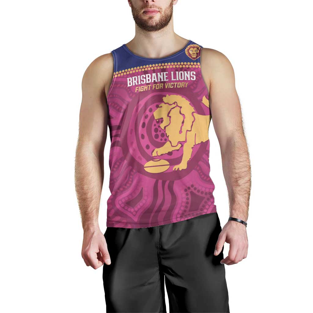 AFL Lions Football Custom Men Tank Top Brisbane Fight For Victory Indigenous Art - Aussie Hoodie