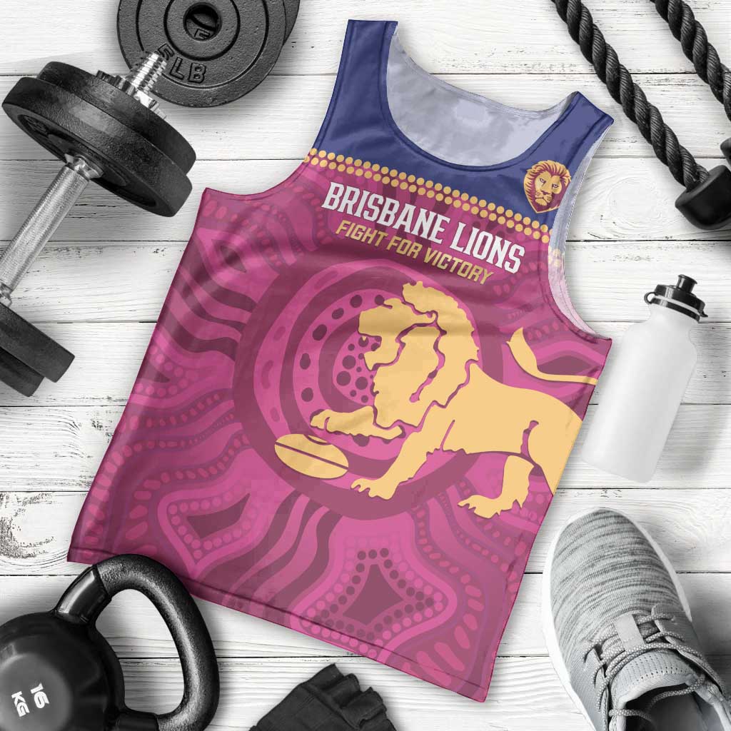 AFL Lions Football Custom Men Tank Top Brisbane Fight For Victory Indigenous Art - Aussie Hoodie