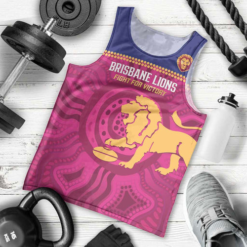 AFL Lions Football Custom Men Tank Top Brisbane Fight For Victory Indigenous Art - Aussie Hoodie