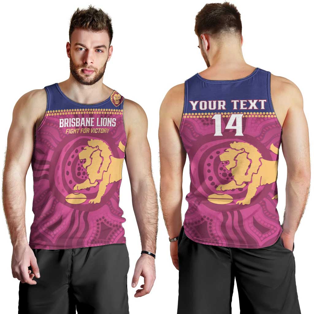 AFL Lions Football Custom Men Tank Top Brisbane Fight For Victory Indigenous Art - Aussie Hoodie