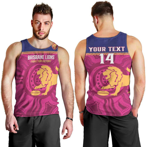 AFL Lions Football Custom Men Tank Top Brisbane Fight For Victory Indigenous Art - Aussie Hoodie