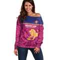 AFL Lions Football Custom Off Shoulder Sweater Brisbane Fight For Victory Indigenous Art - Aussie Hoodie