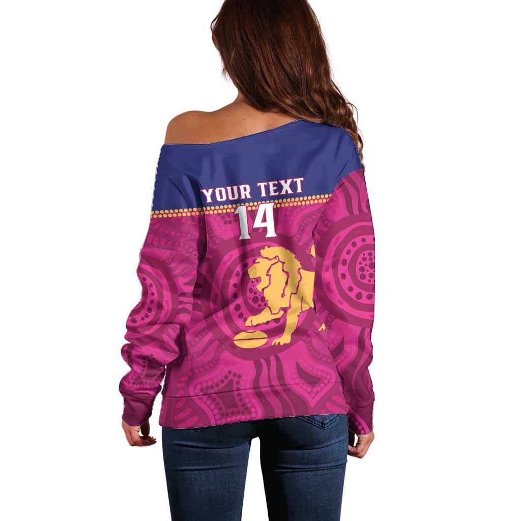 AFL Lions Football Custom Off Shoulder Sweater Brisbane Fight For Victory Indigenous Art - Aussie Hoodie