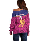 AFL Lions Football Custom Off Shoulder Sweater Brisbane Fight For Victory Indigenous Art - Aussie Hoodie