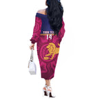 AFL Lions Football Custom Off The Shoulder Long Sleeve Dress Brisbane Fight For Victory Indigenous Art - Aussie Hoodie