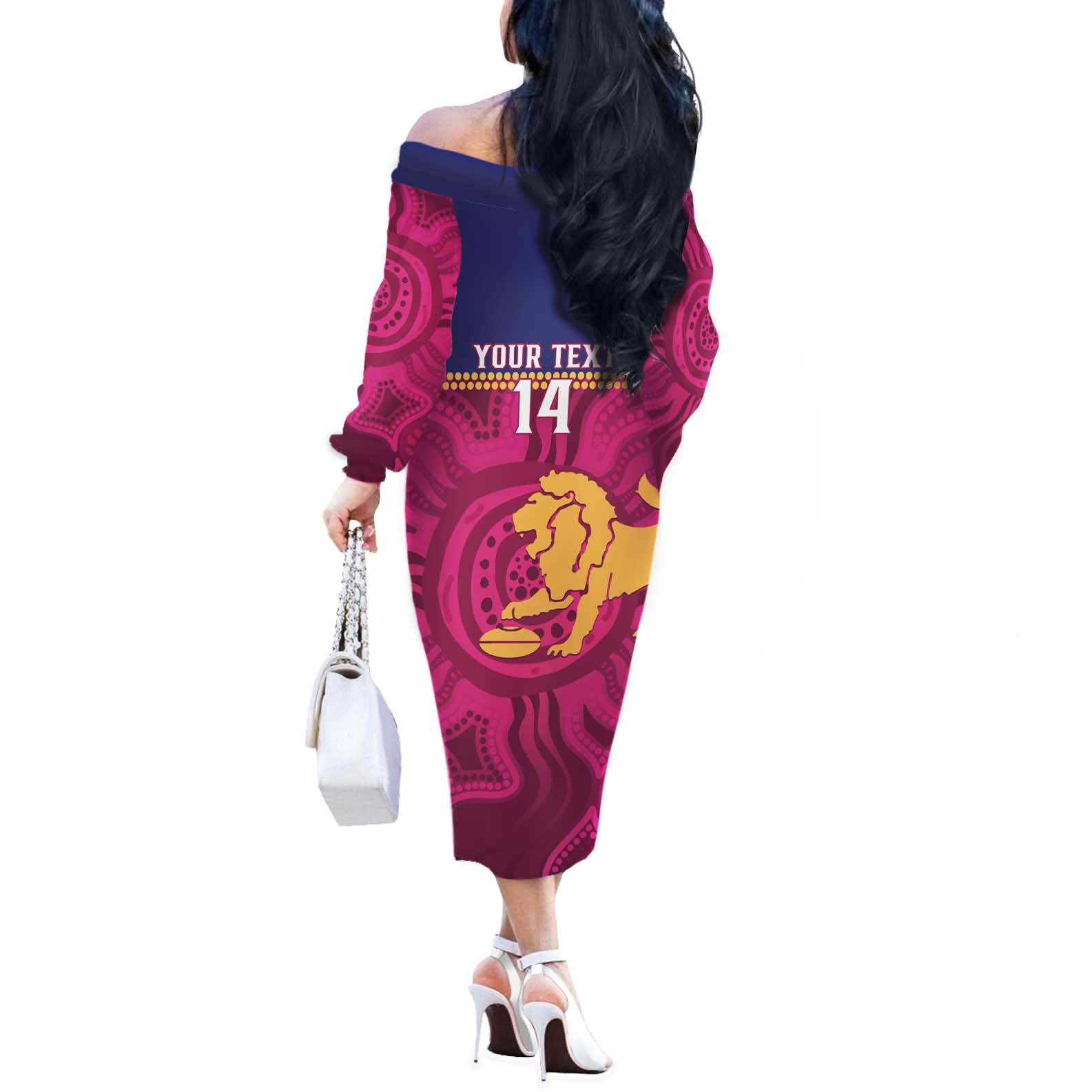 AFL Lions Football Custom Off The Shoulder Long Sleeve Dress Brisbane Fight For Victory Indigenous Art - Aussie Hoodie