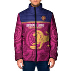 AFL Lions Football Custom Padded Jacket Brisbane Fight For Victory Indigenous Art - Aussie Hoodie